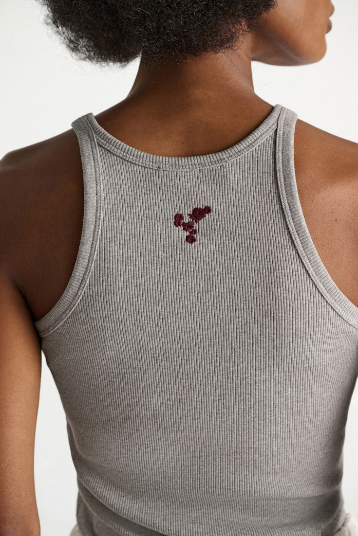 Dorothee Schumacher Fine rib cotton tank top grey blooming bordeaux