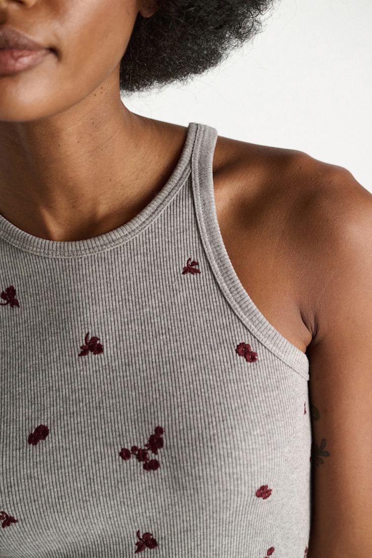 Dorothee Schumacher Fine rib cotton tank top grey blooming bordeaux