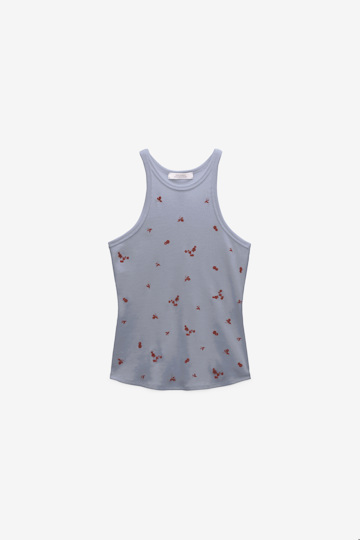 Dorothee Schumacher Fine rib cotton tank top grey blooming bordeaux