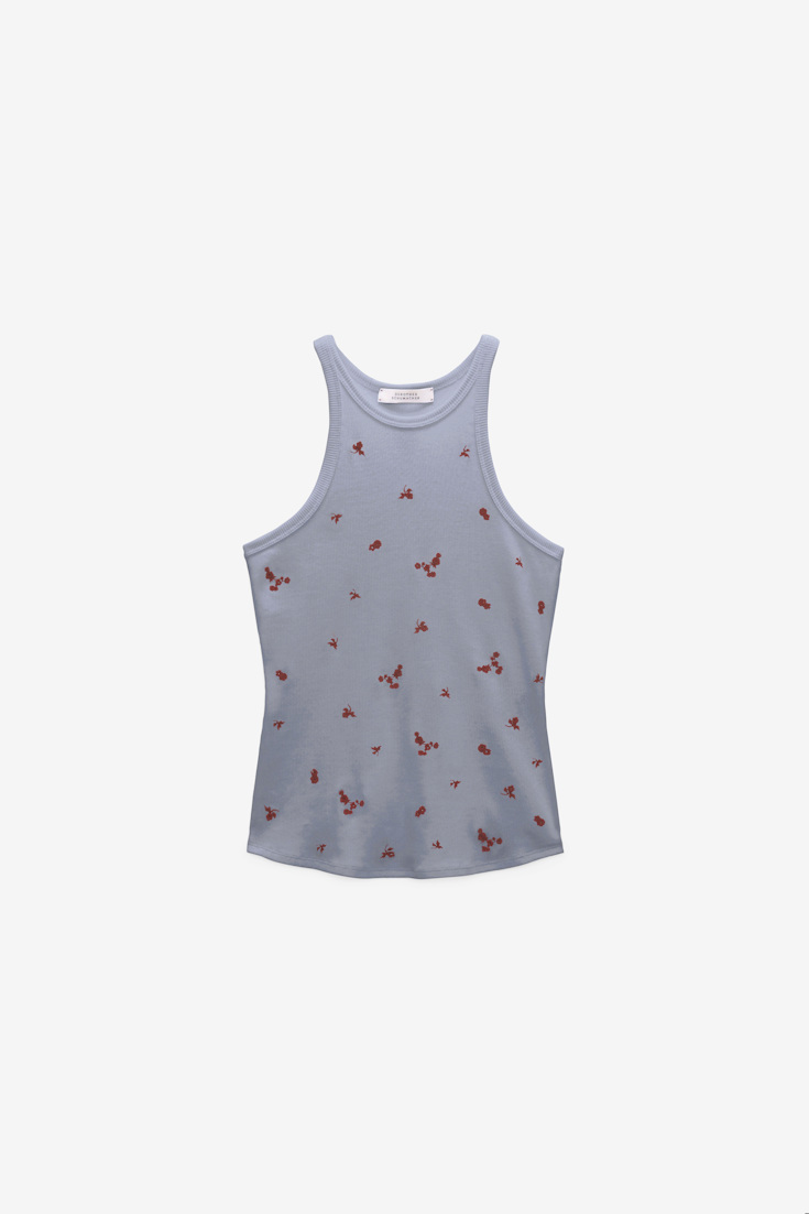 Dorothee Schumacher Fine rib cotton tank top grey blooming bordeaux
