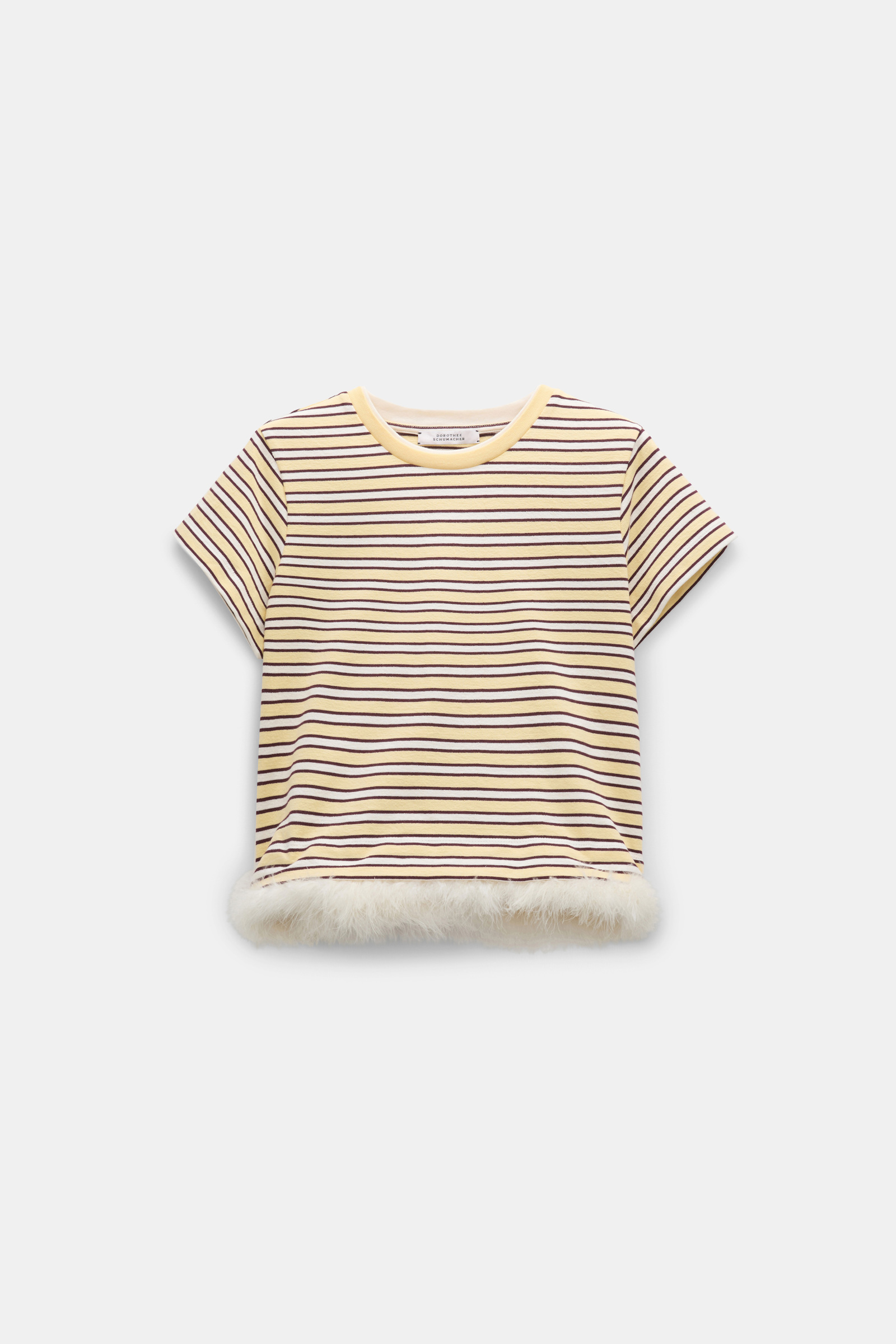 Dorothee Schumacher Gestreiftes T-Shirt mit Federbesatz jersey stripe