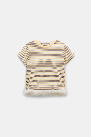 Dorothee Schumacher Gestreiftes T-Shirt mit Federbesatz jersey stripe