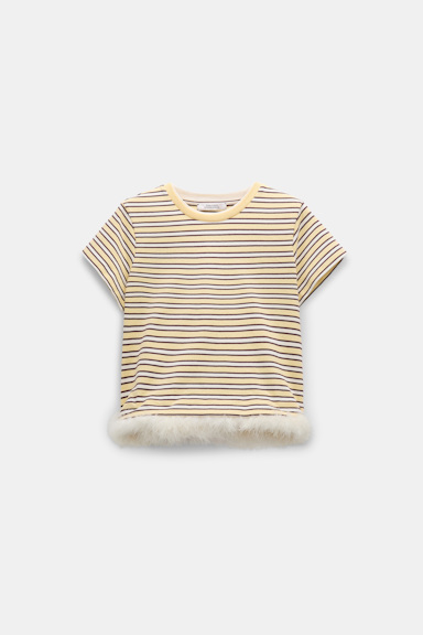Dorothee Schumacher Striped T-shirt with feather trim jersey stripe