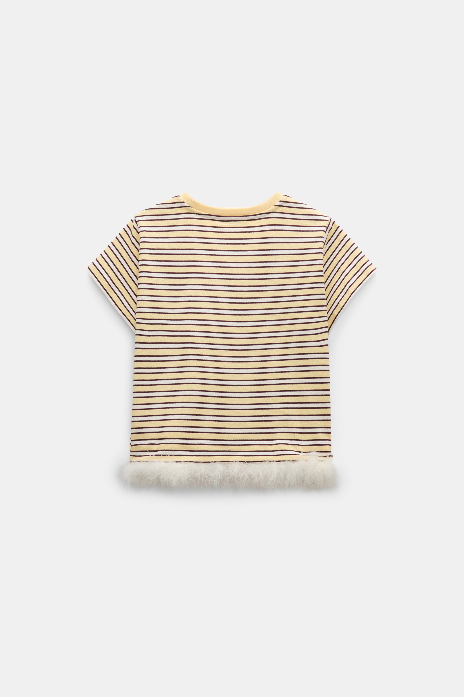 Dorothee Schumacher Gestreiftes T-Shirt mit Federbesatz jersey stripe