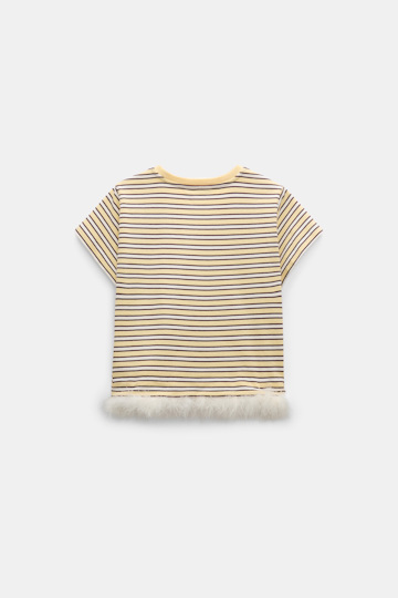 Dorothee Schumacher Gestreiftes T-Shirt mit Federbesatz jersey stripe