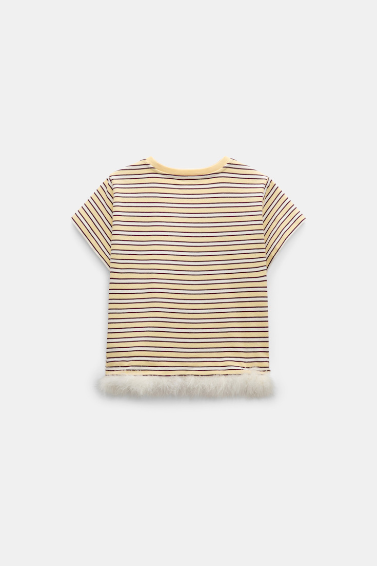 Dorothee Schumacher Gestreiftes T-Shirt mit Federbesatz jersey stripe