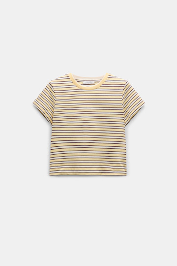 Dorothee Schumacher Gestreiftes T-Shirt mit Federbesatz jersey stripe