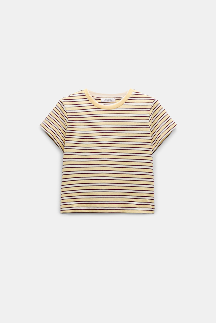 Dorothee Schumacher Gestreiftes T-Shirt mit Federbesatz jersey stripe