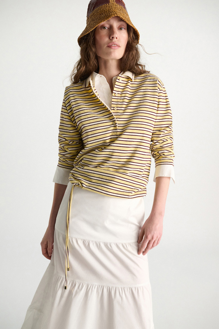 Dorothee Schumacher Long-sleeve striped polo with contrast collar jersey stripe