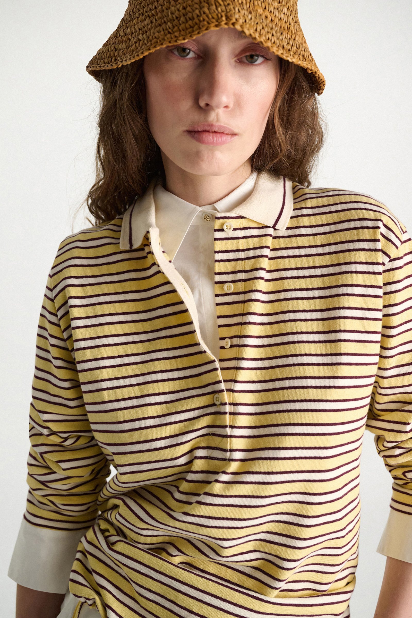Dorothee Schumacher Long-sleeve striped polo with contrast collar jersey stripe