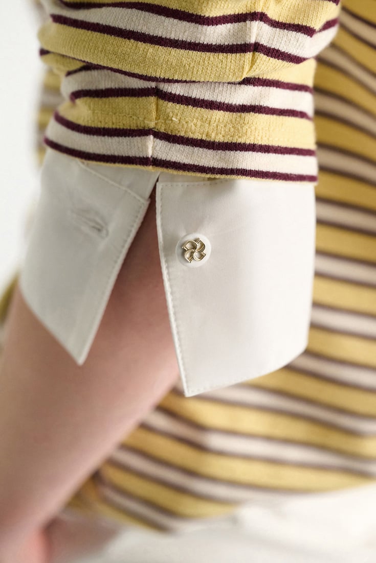 Dorothee Schumacher Long-sleeve striped polo with contrast collar jersey stripe