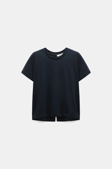 Dorothee Schumacher T-Shirt mit Schlitz am Rücken und Federdetail dark navy