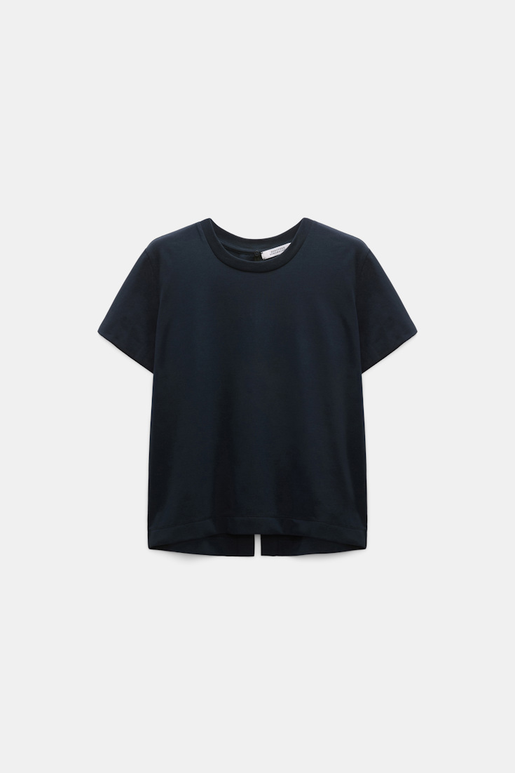 Dorothee Schumacher T-Shirt mit Schlitz am Rücken und Federdetail dark navy