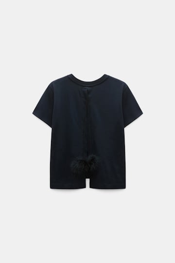 Dorothee Schumacher T-Shirt mit Schlitz am Rücken und Federdetail dark navy