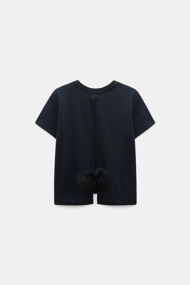 Dorothee Schumacher T-Shirt mit Schlitz am Rücken und Federdetail dark navy