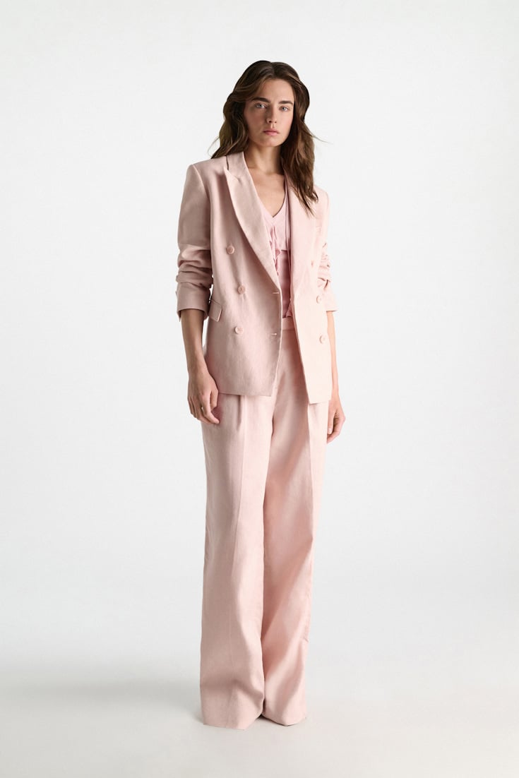 Dorothee Schumacher Double-breasted linen-cotton blazer powder