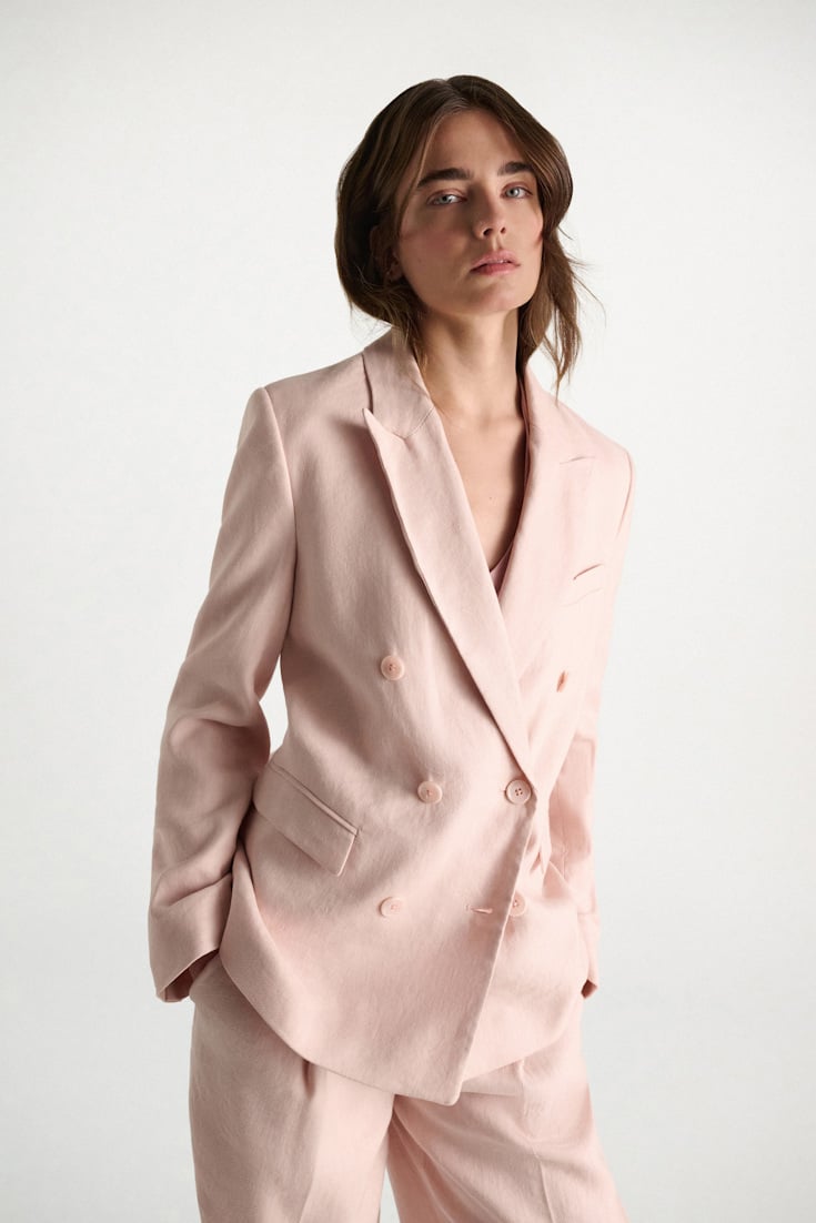 Dorothee Schumacher Double-breasted linen-cotton blazer powder