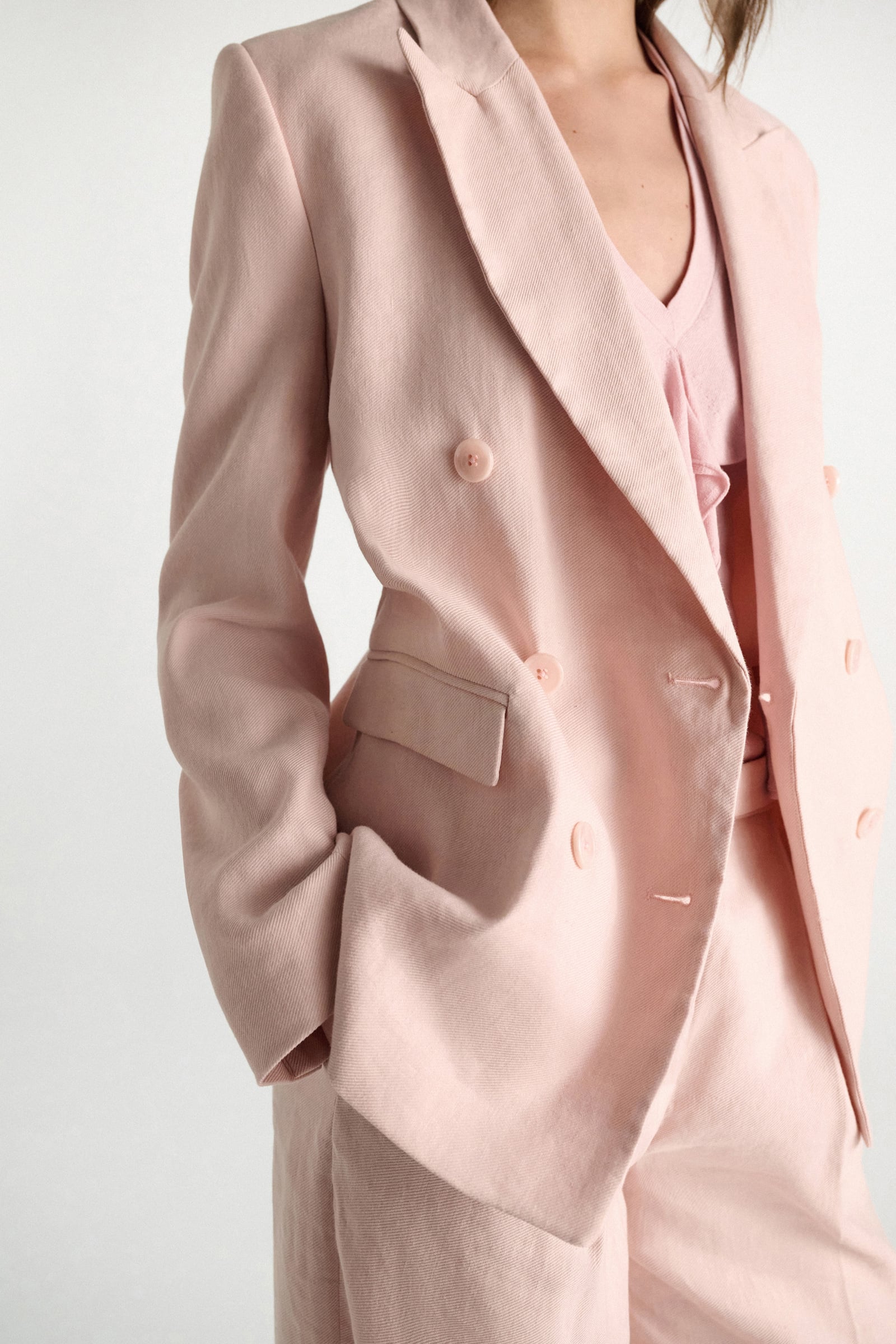 Dorothee Schumacher Double-breasted linen-cotton blazer powder