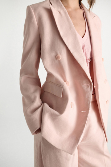 Dorothee Schumacher Double-breasted linen-cotton blazer powder