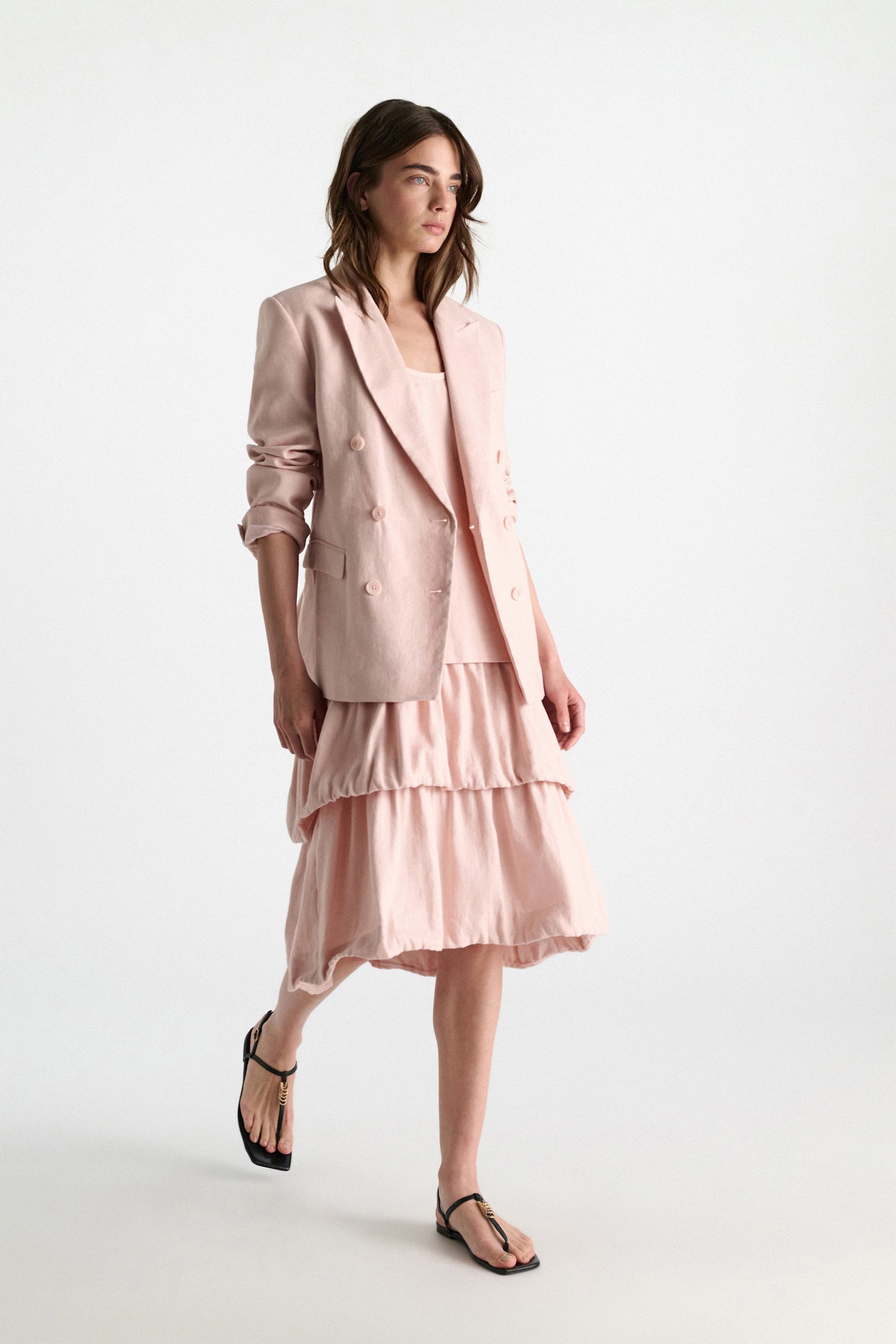 Dorothee Schumacher Midi-Kleid mit Memory Wire-Details aus Leinen und Baumwolle powder