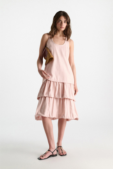 Dorothee Schumacher Midi-Kleid mit Memory Wire-Details aus Leinen und Baumwolle powder