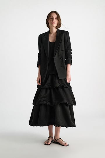 Dorothee Schumacher Double-breasted linen-cotton tuxedo blazer pure black