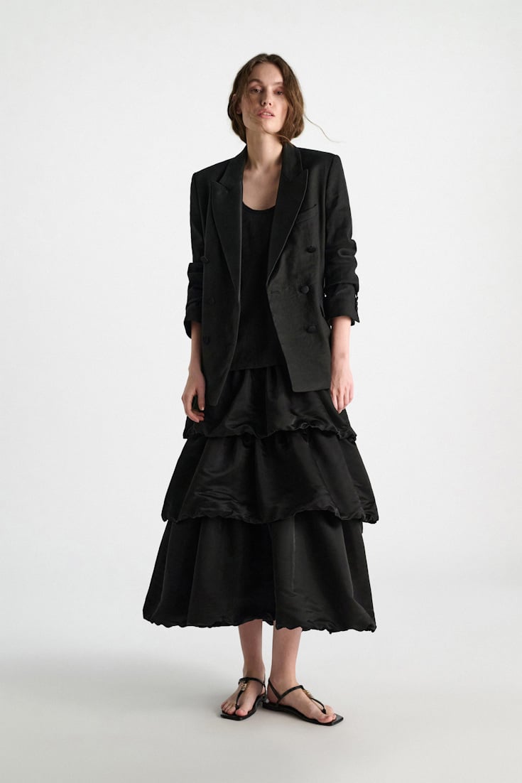 Dorothee Schumacher Double-breasted linen-cotton tuxedo blazer pure black