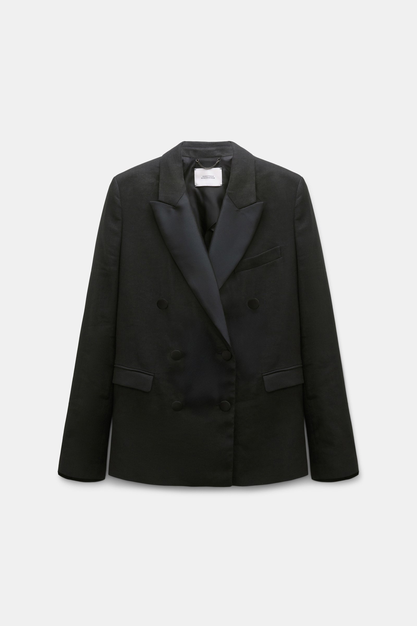 Dorothee Schumacher Double-breasted linen-cotton tuxedo blazer pure black