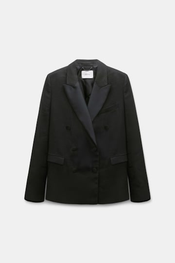 Dorothee Schumacher Double-breasted linen-cotton tuxedo blazer pure black