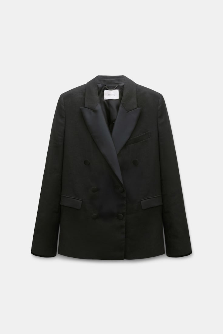 Dorothee Schumacher Double-breasted linen-cotton tuxedo blazer pure black