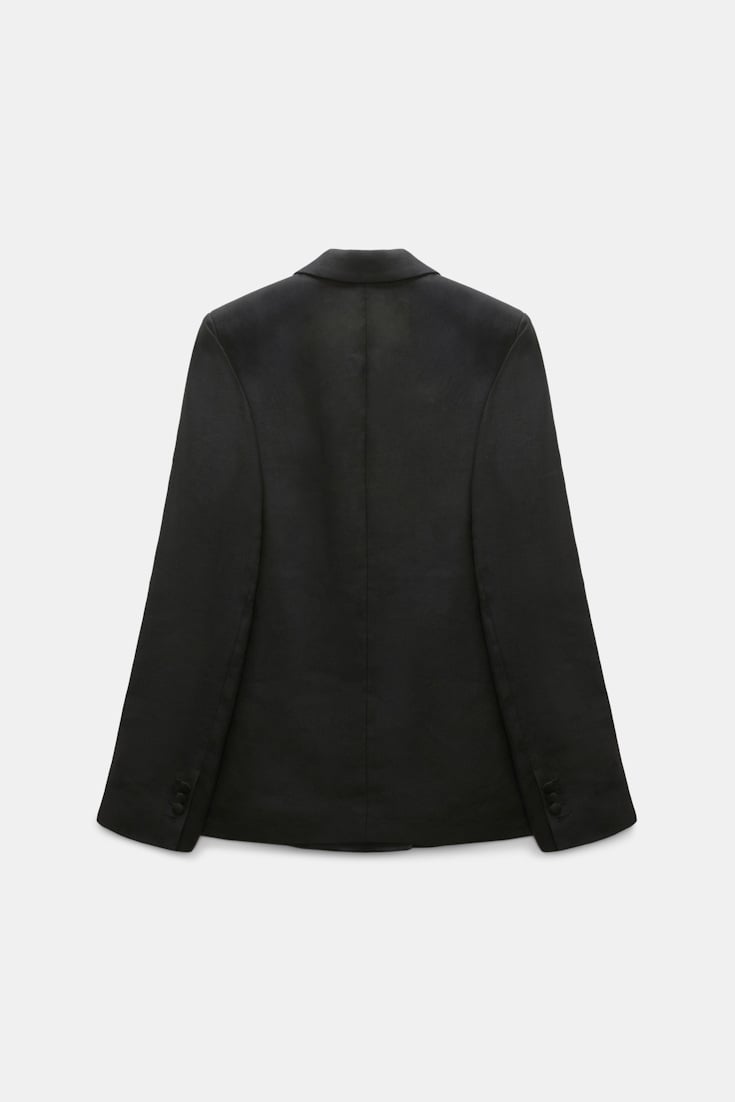 Dorothee Schumacher Double-breasted linen-cotton tuxedo blazer pure black