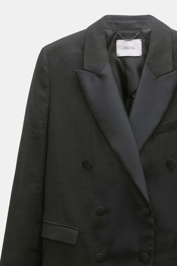 Dorothee Schumacher Double-breasted linen-cotton tuxedo blazer pure black