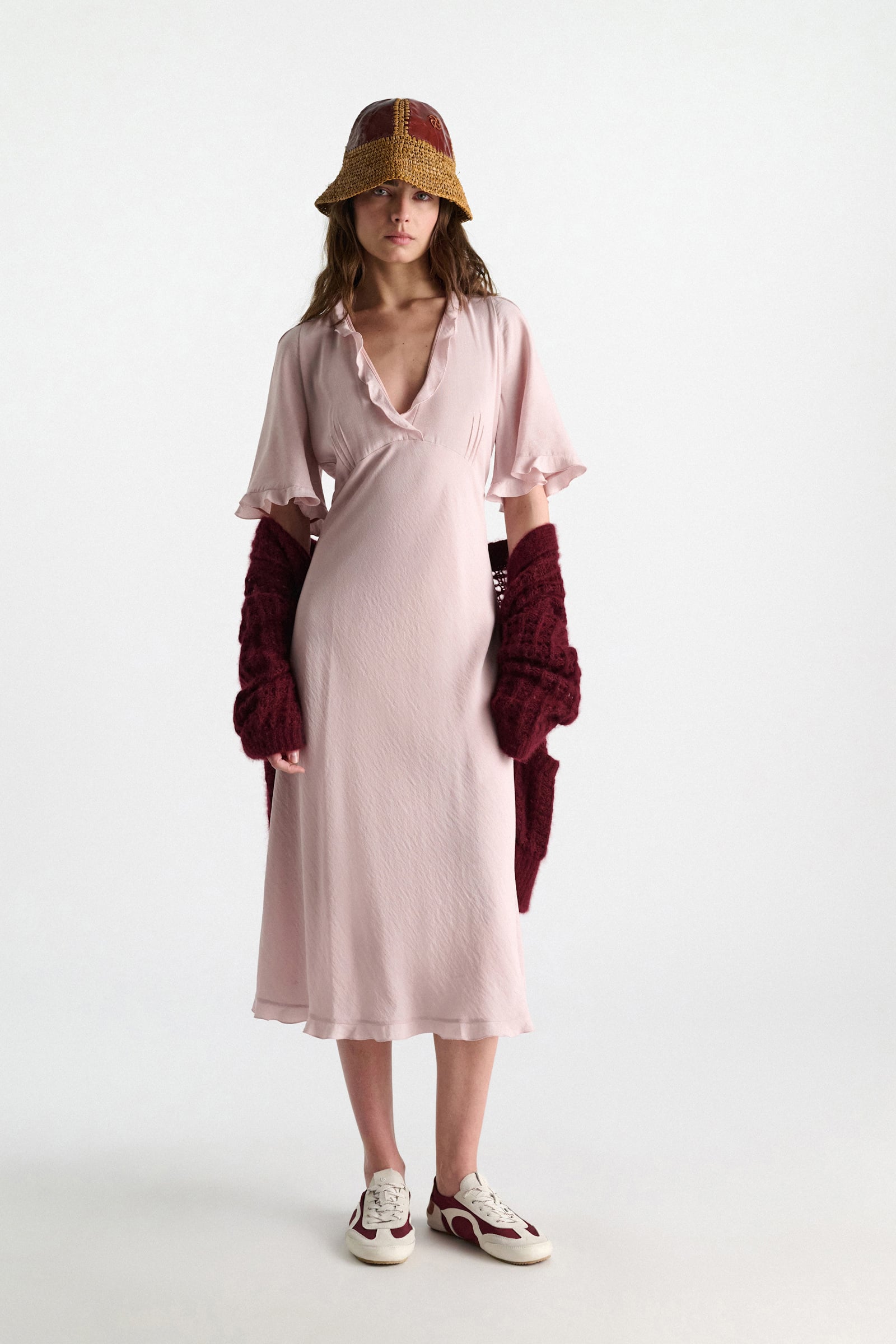 Dorothee Schumacher Midi-Kleid mit V-Ausschnitt powder