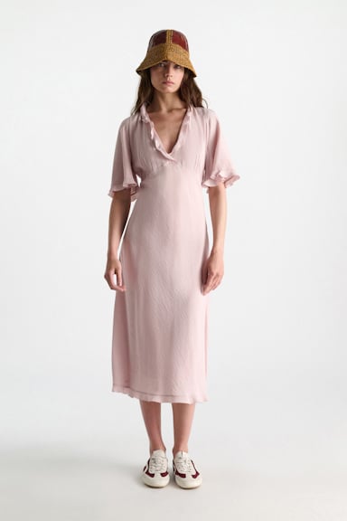 Dorothee Schumacher V-neck midi-dress with flounce trim powder