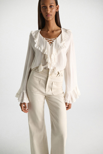 Dorothee Schumacher Striped silk-viscose blouse camellia white