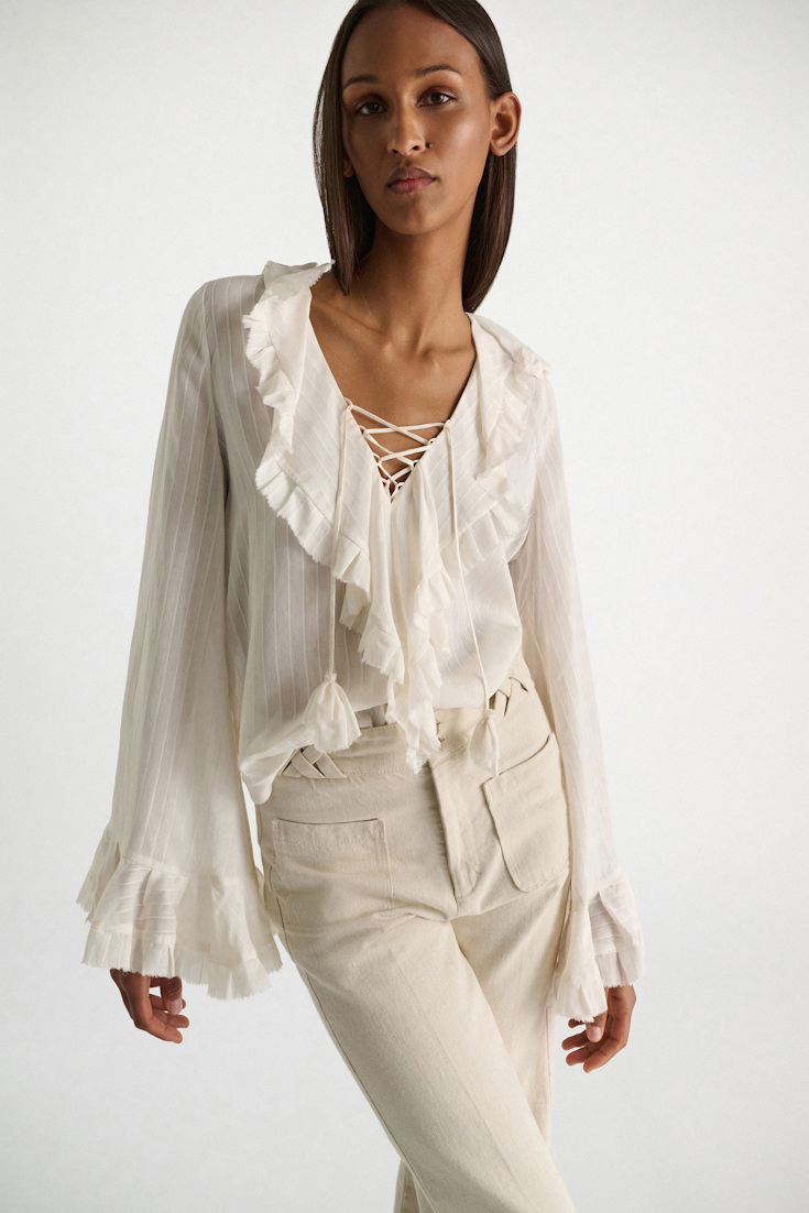 Dorothee Schumacher Striped silk-viscose blouse camellia white