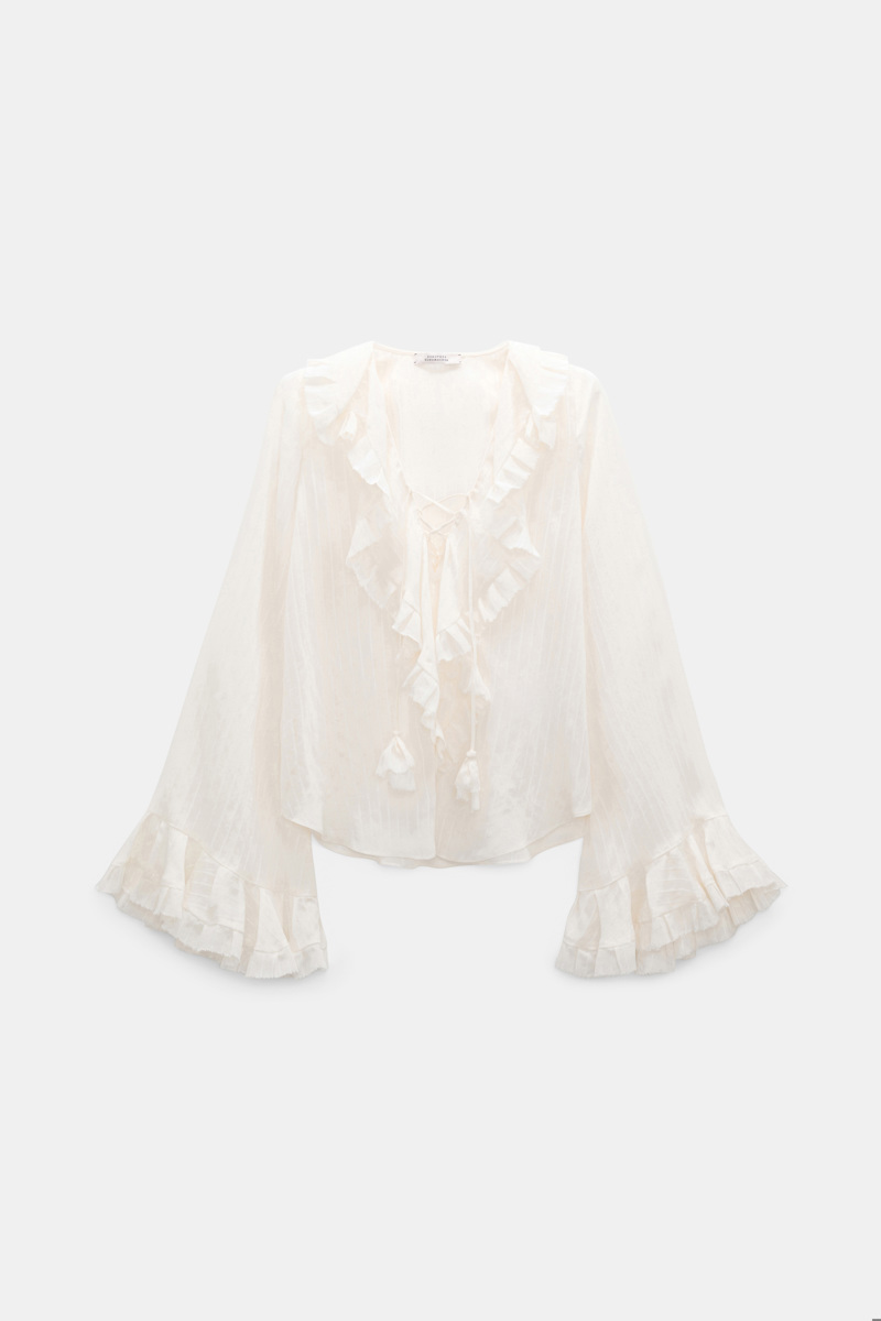 Dorothee Schumacher Women's White Striped Silk-Viscose Blouse Xxl