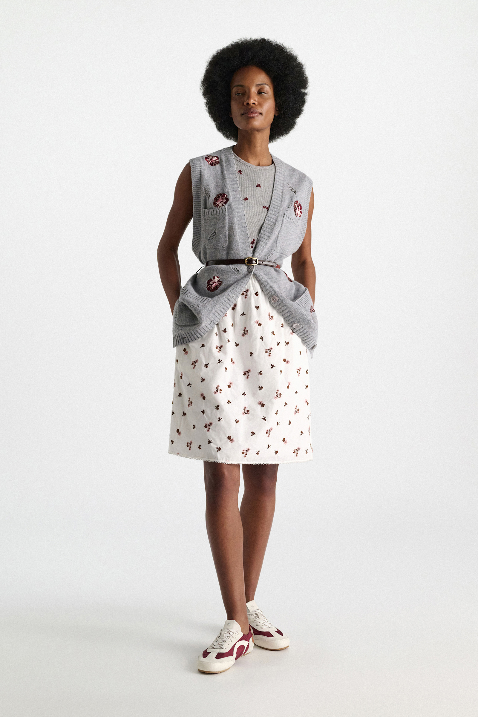 Dorothee Schumacher Embroidered cotton knee-length skirt D-rose embroidery