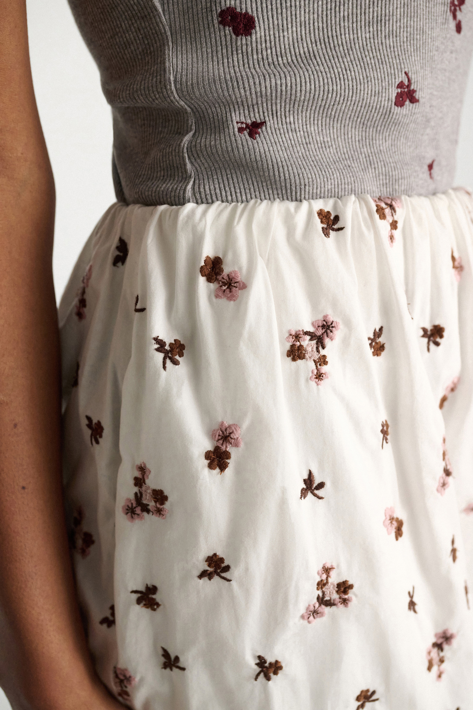 Dorothee Schumacher Embroidered cotton knee-length skirt D-rose embroidery