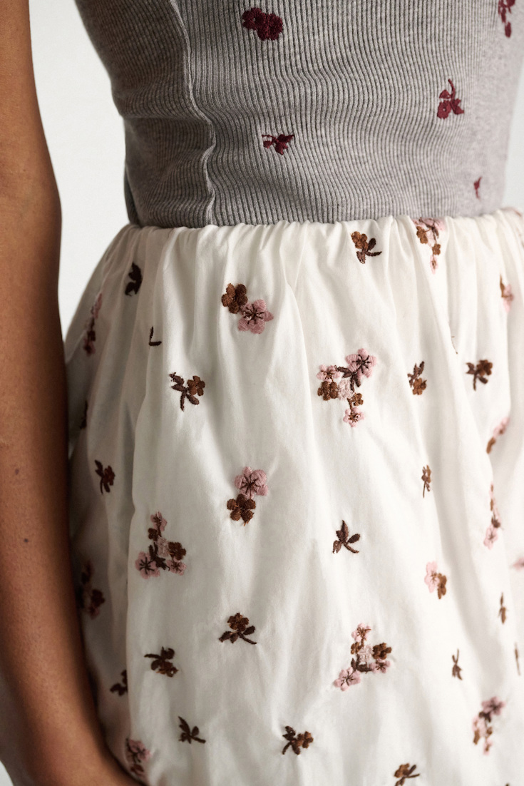 Dorothee Schumacher Embroidered cotton knee-length skirt D-rose embroidery