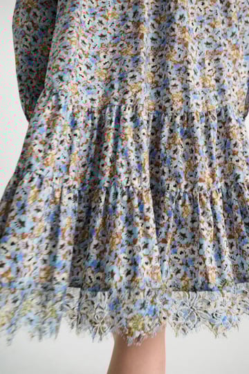Dorothee Schumacher Kurzes voluminöses Kleid mit Spizendetails im Signature Print aus Baumwolle mini boho flower blue