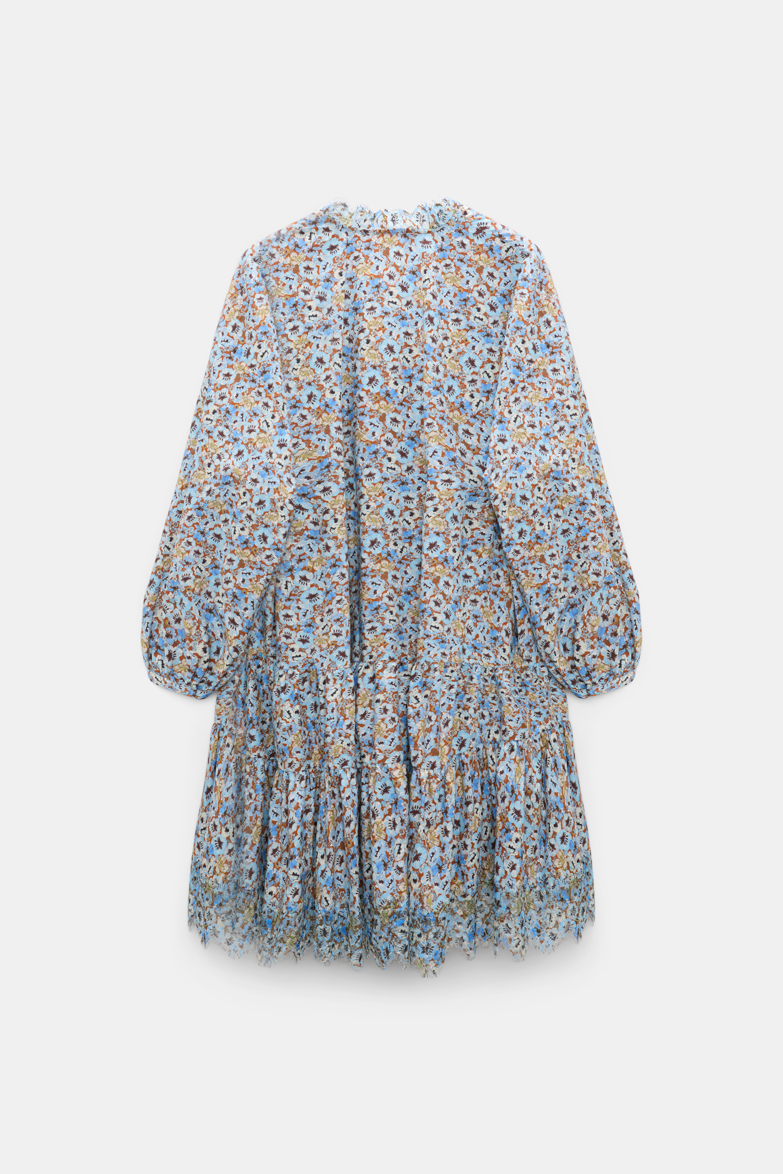 Dorothee Schumacher Kurzes voluminöses Kleid mit Spizendetails im Signature Print aus Baumwolle mini boho flower blue