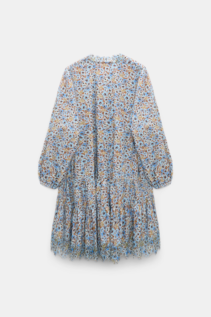 Dorothee Schumacher Kurzes voluminöses Kleid mit Spizendetails im Signature Print aus Baumwolle mini boho flower blue