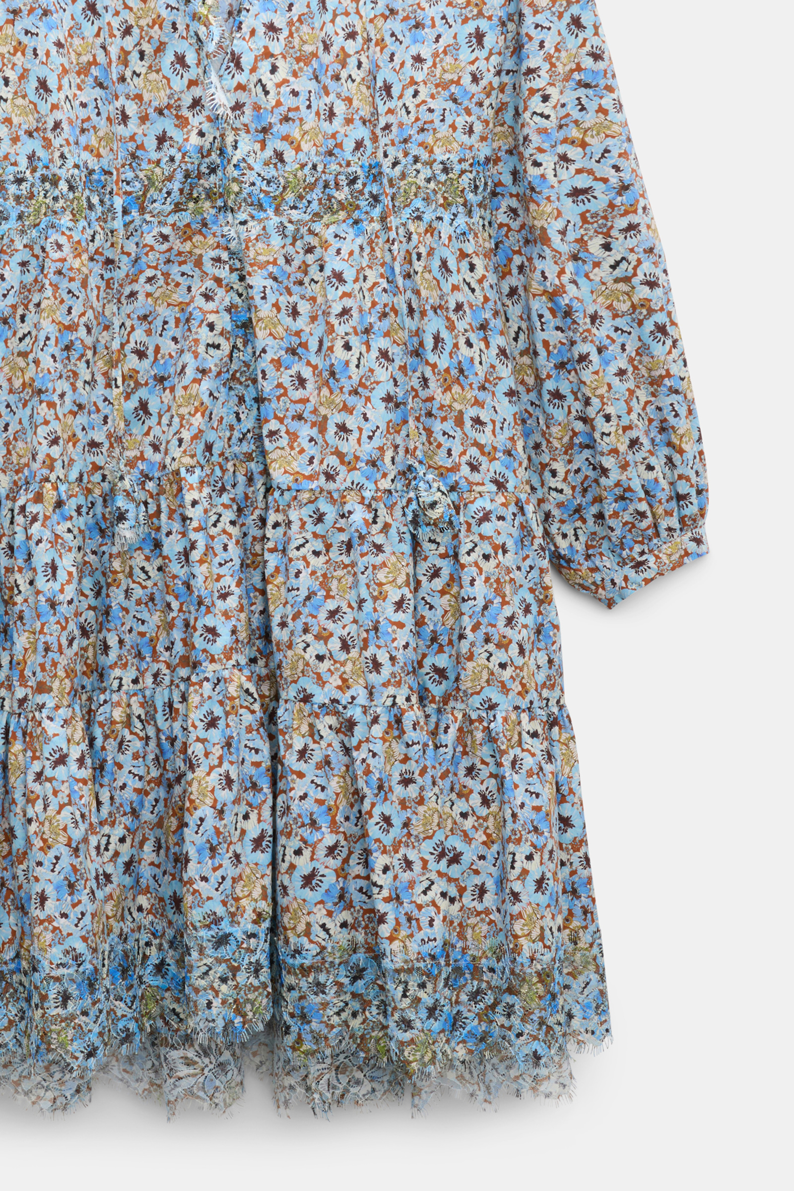 Dorothee Schumacher Kurzes voluminöses Kleid mit Spizendetails im Signature Print aus Baumwolle mini boho flower blue