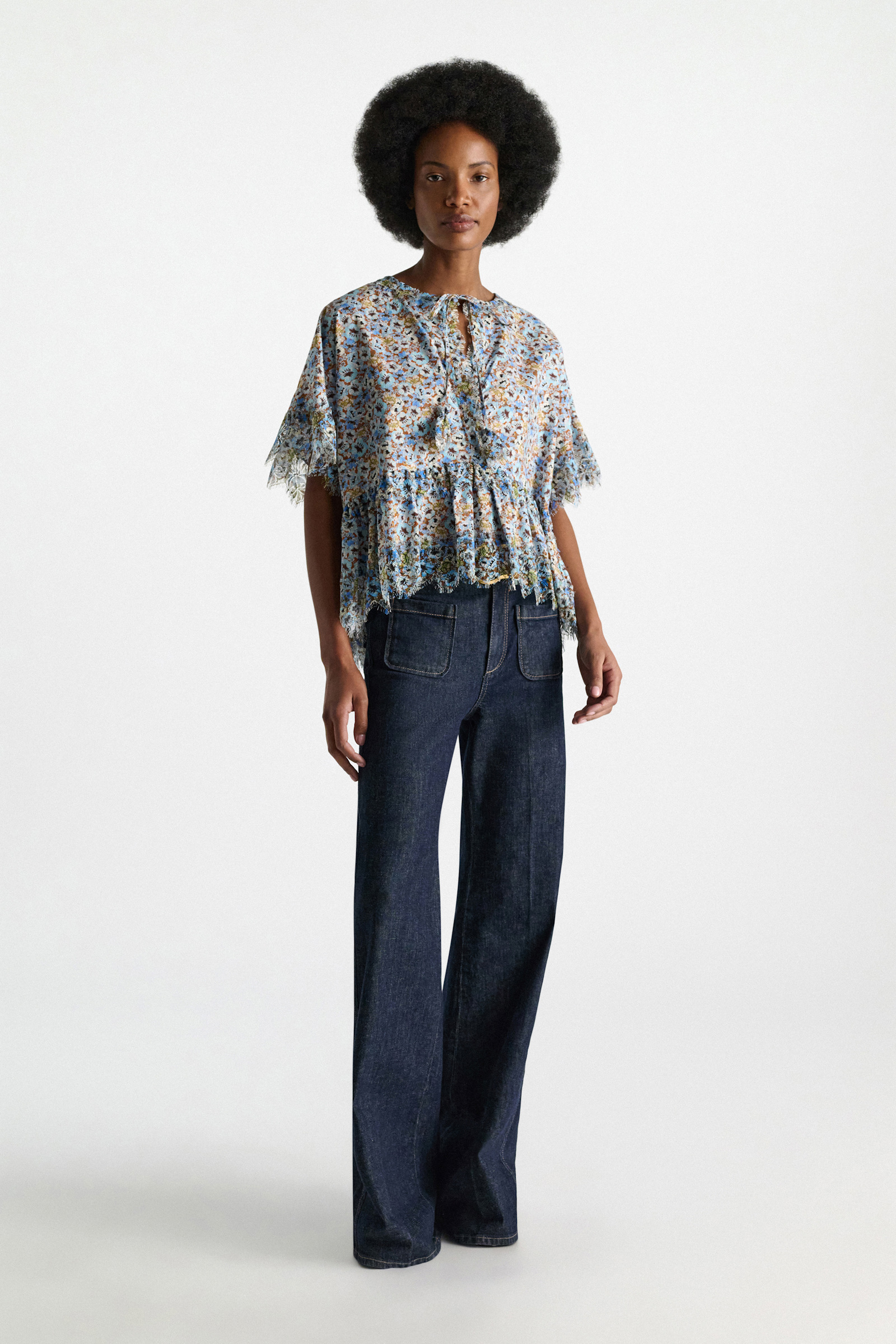 Dorothee Schumacher Signature print top with lace mini boho flower blue
