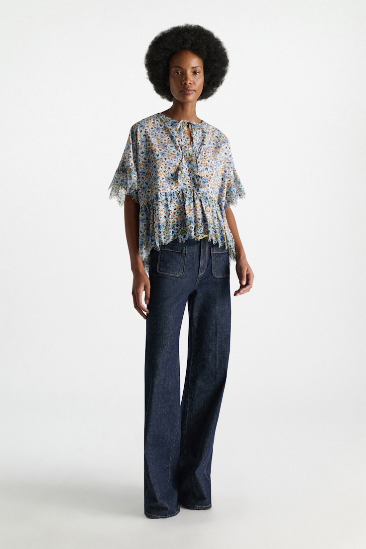 Dorothee Schumacher Signature print top with lace mini boho flower blue