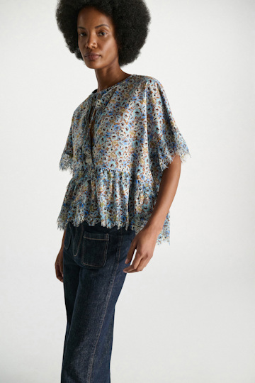Dorothee Schumacher Signature print top with lace mini boho flower blue