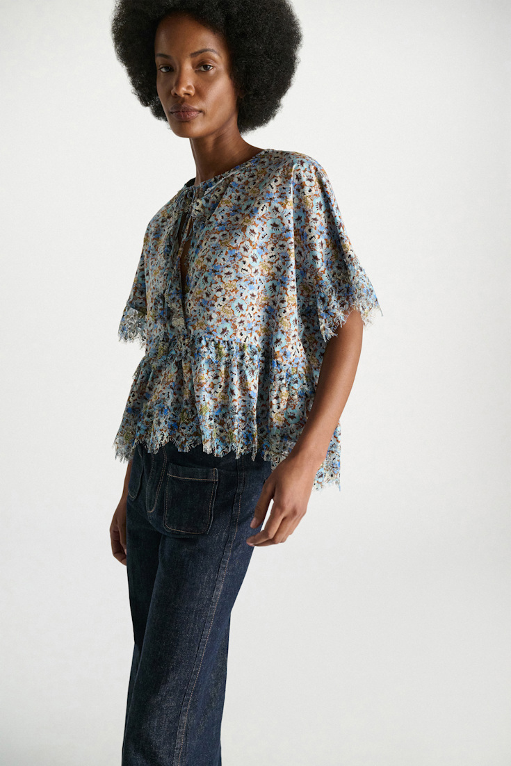 Dorothee Schumacher Signature print top with lace mini boho flower blue