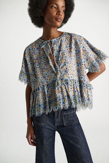 Dorothee Schumacher Signature print top with lace mini boho flower blue