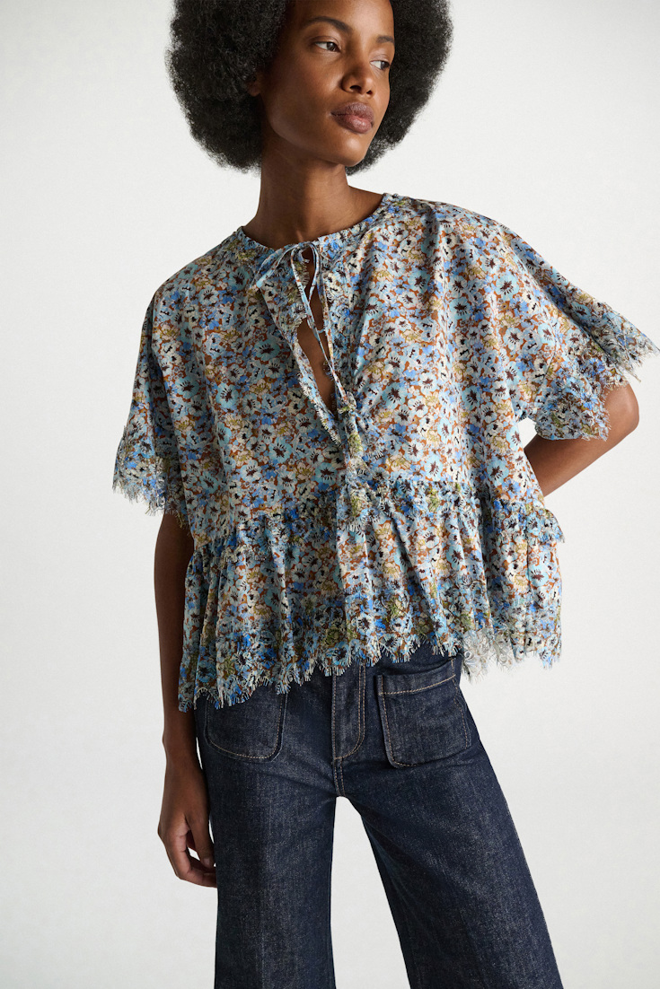 Dorothee Schumacher Signature print top with lace mini boho flower blue